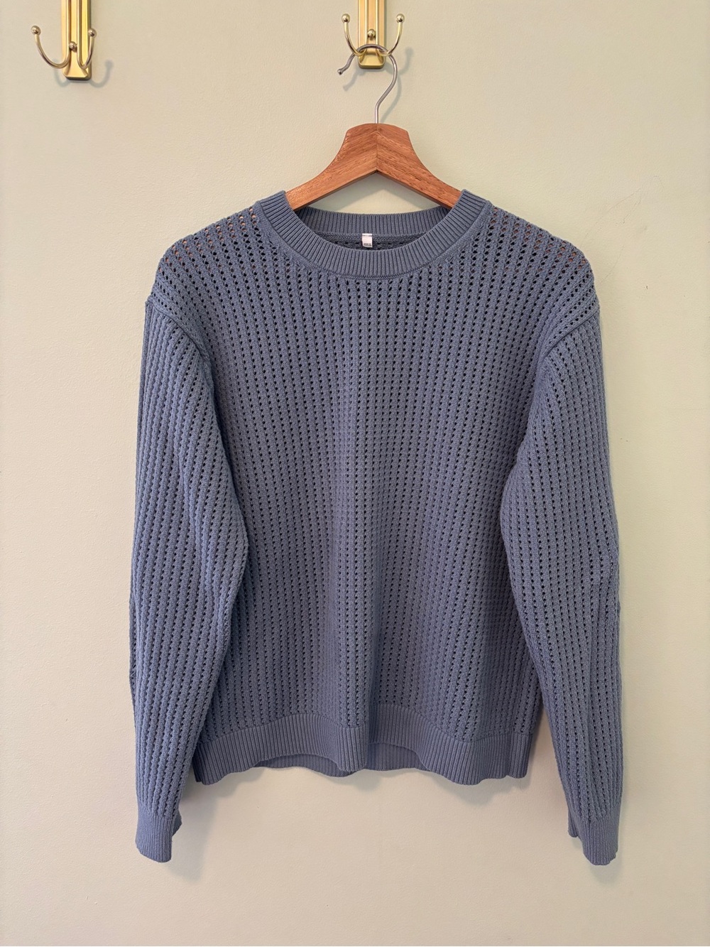 Muji cotton Pointelle Crewneck Sweater in Dusty Blue
